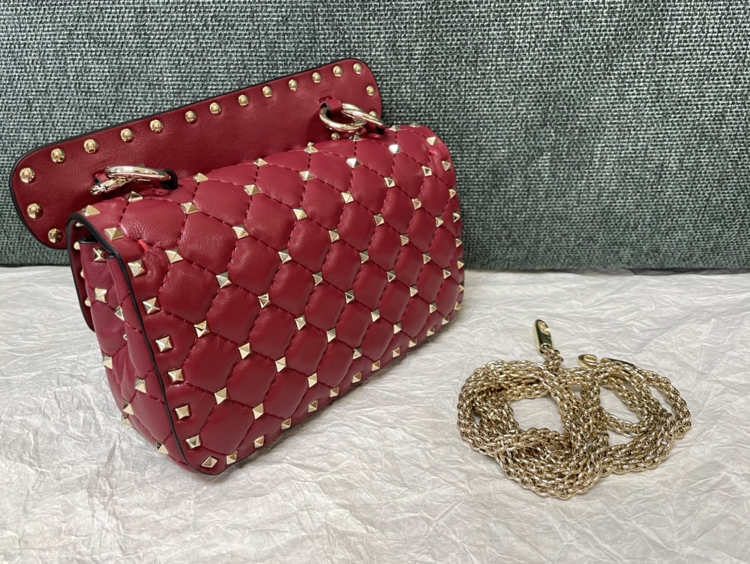 Valentino Garavani Rockstud Spike Small Chain Bag in Burgundy Supple Lambskin Nappa